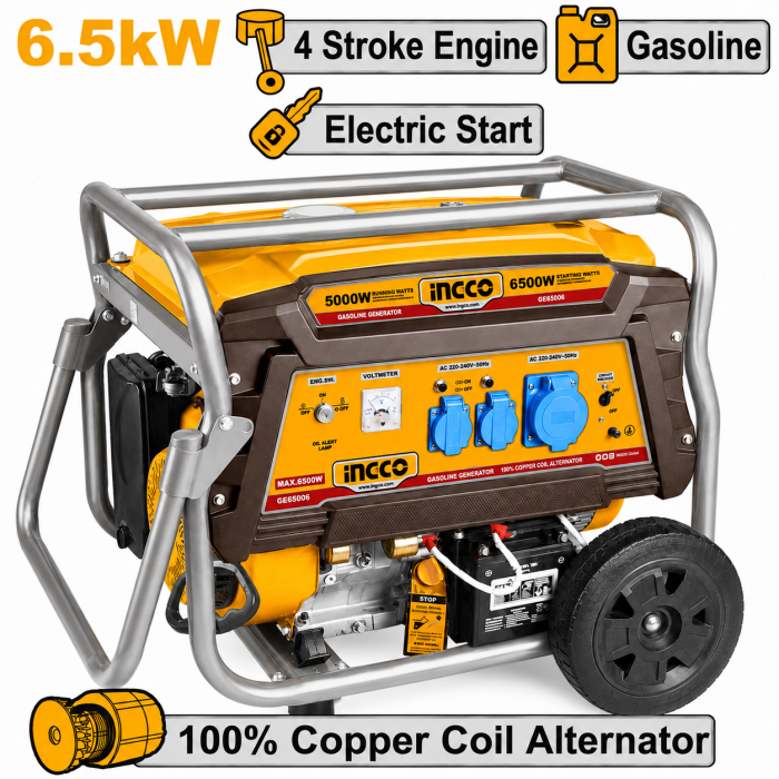 Generador de Gasolina Ingco 6.500 w. 