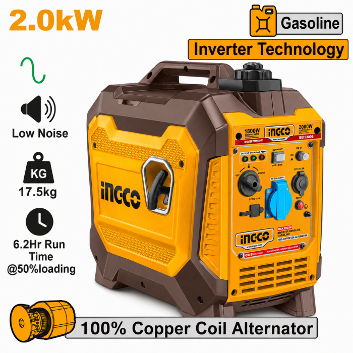 Generador de Gasolina Silencioso Ingco 2.000 w. 