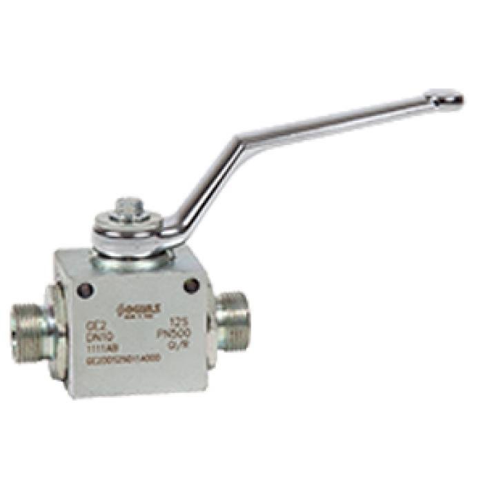 VALVULA GE2 2 VIAS CON TALADROS ACERO CARBONO ROSCA METRICA DIN 2353 SERIE L