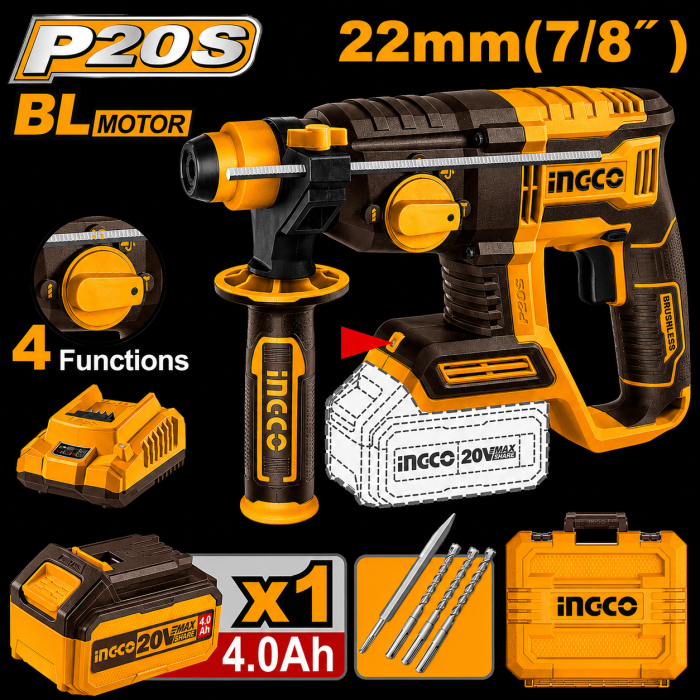 MARTILLO COMBINADO DEMOLEDOR 22 mm 20 V INGCO 