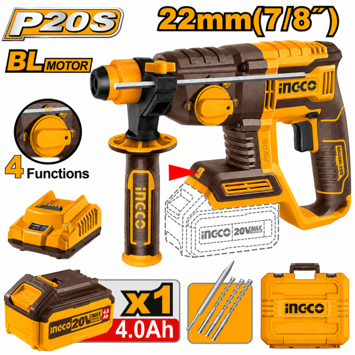 MARTILLO COMBINADO DEMOLEDOR 22 mm 20 V INGCO 