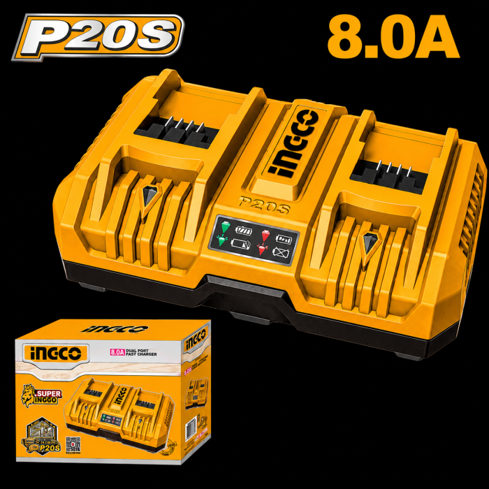 CARGADOR 2 PUERTOS 20 V 4 Ah INGCO 