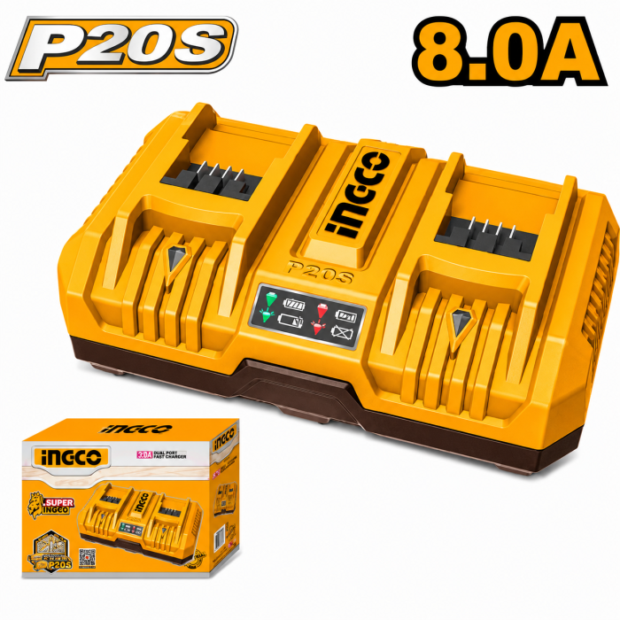 CARGADOR 2 PUERTOS 20 V 4 Ah INGCO 