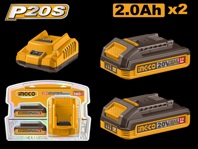 PACK 2 BATERIAS 2.0 Ah + CARGADOR 20V INGCO 