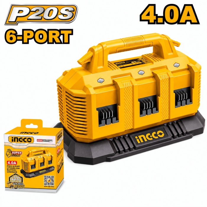 CARGADOR 6 PUERTOS 20 V 4 Ah INGCO 