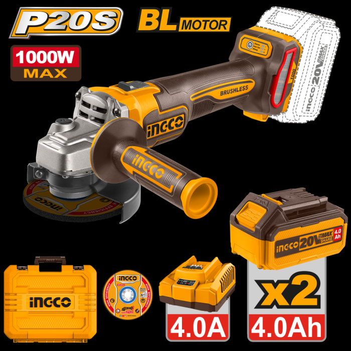 AMOLADORA 115mm 1000W 20 V Con 2 Bateria y Cargador 