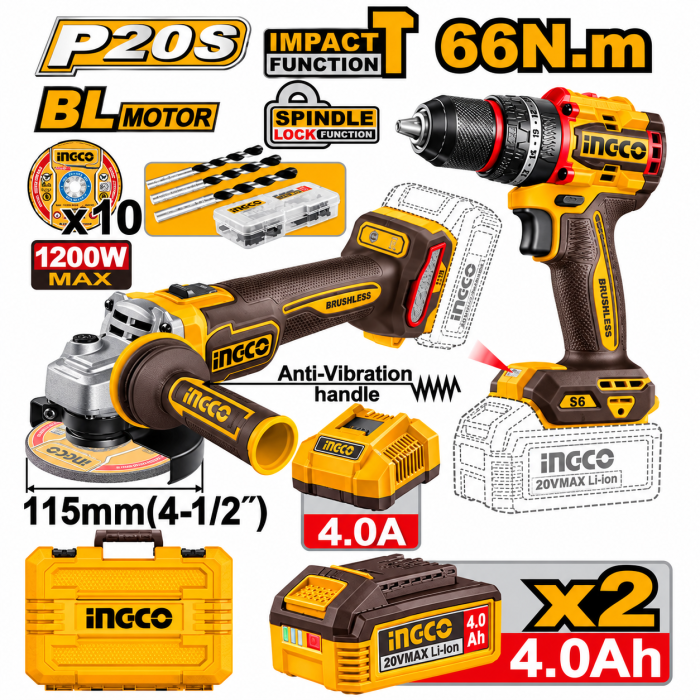 KIT 2 MAQ. ATOR/ 66 Nm + AMOL. 115mm INGCO 